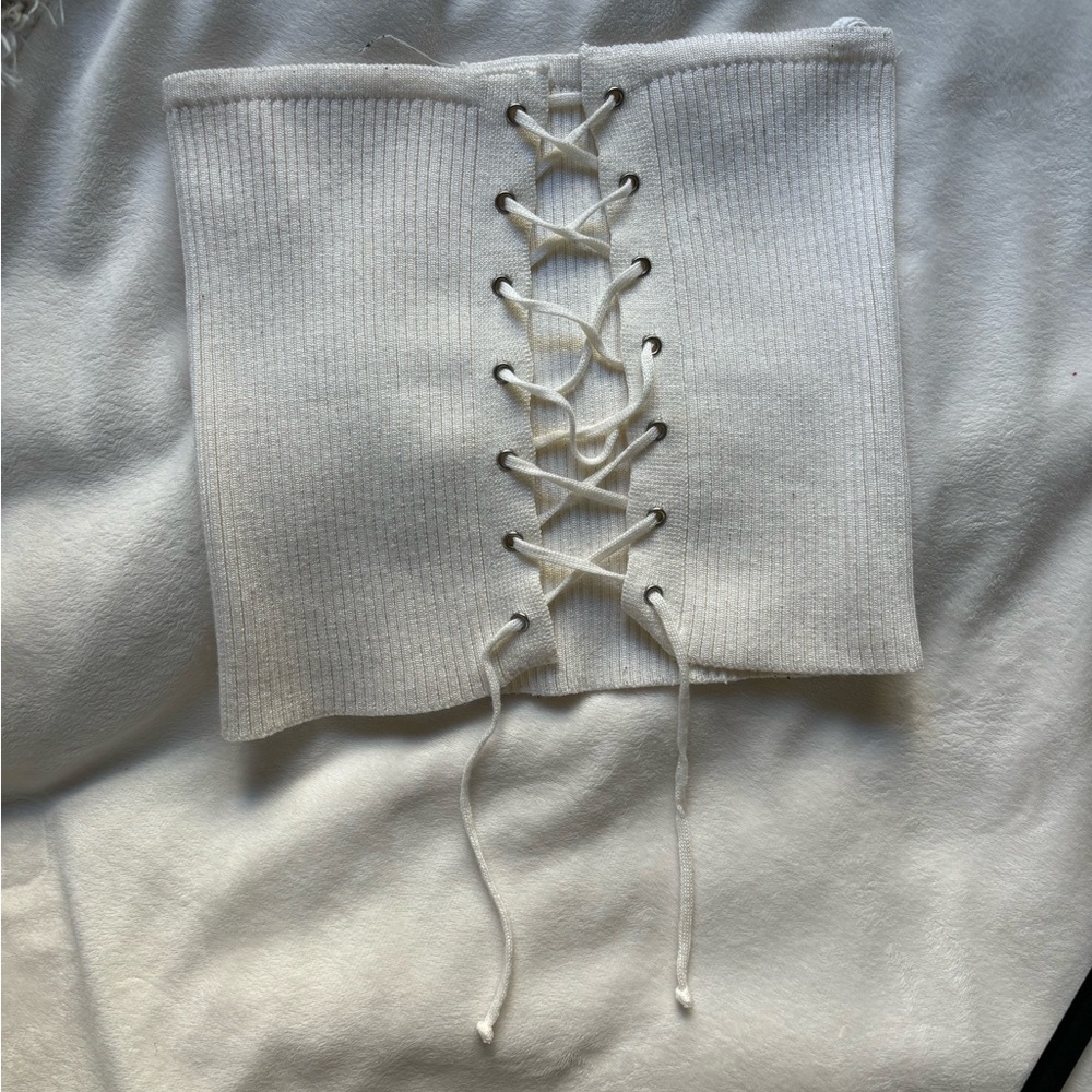 Lace up white strapless top